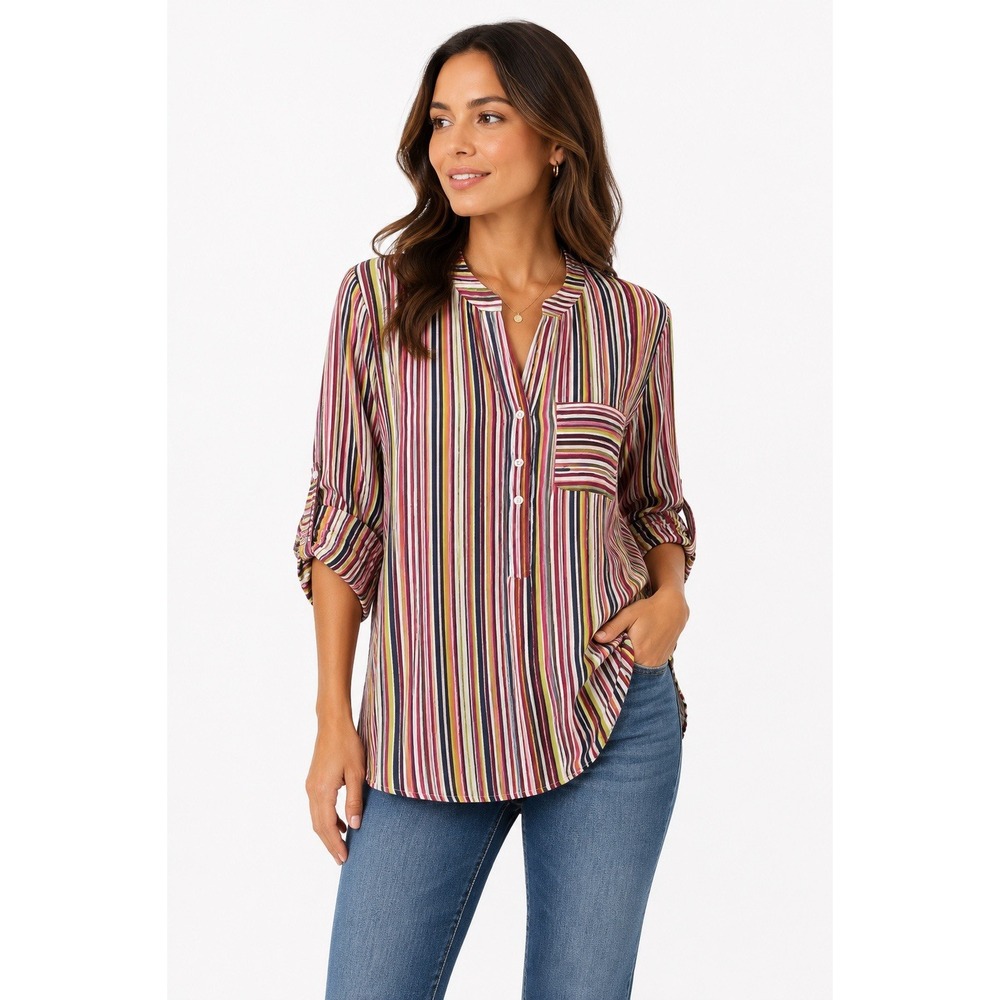 Francis Cabrel Shirt Top Large Stripe 34 Sleeve Boho Popover Retro